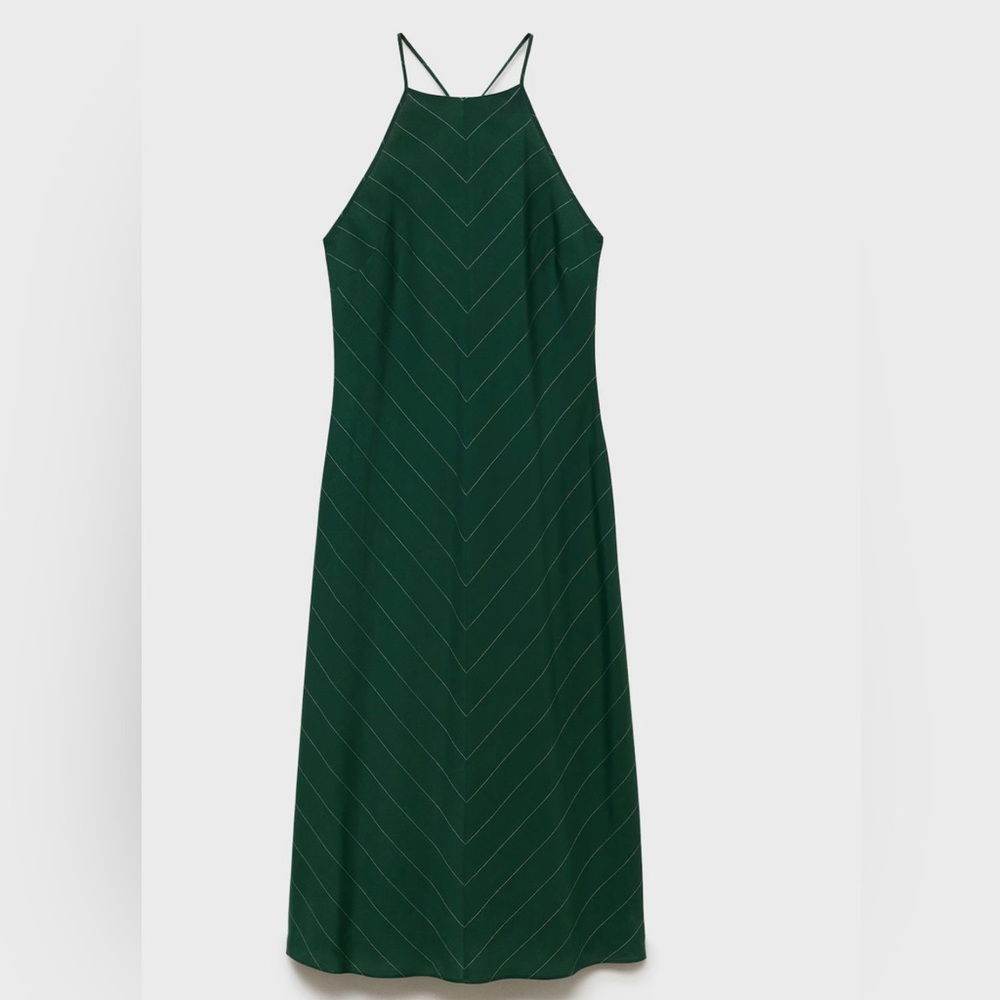 Mango Green Pinstripe Halter Neck Midi Dress